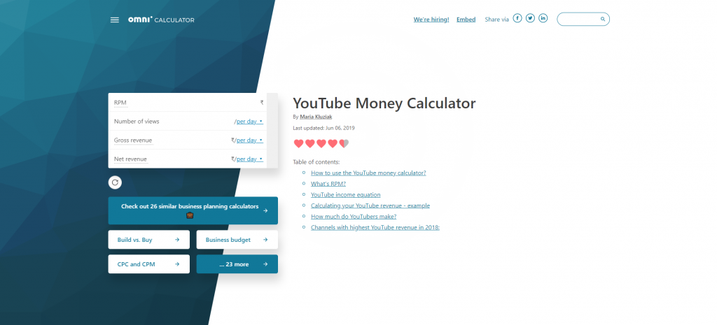 Omni Calculator - YouTube Money Calculator