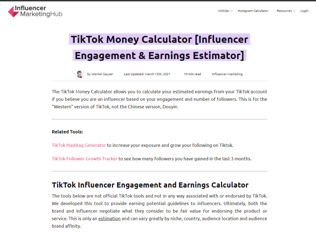 TikTok influencers earnings calculator