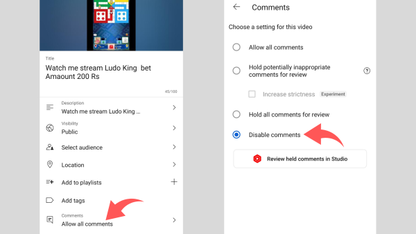 To disable comments simply toggle on this option