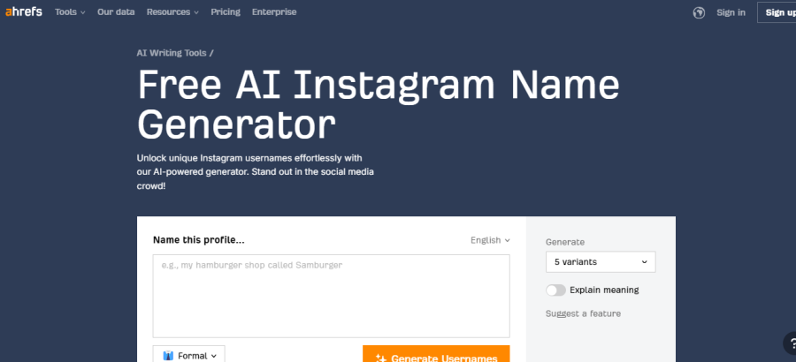 Ahrefs Instagram Name Generator